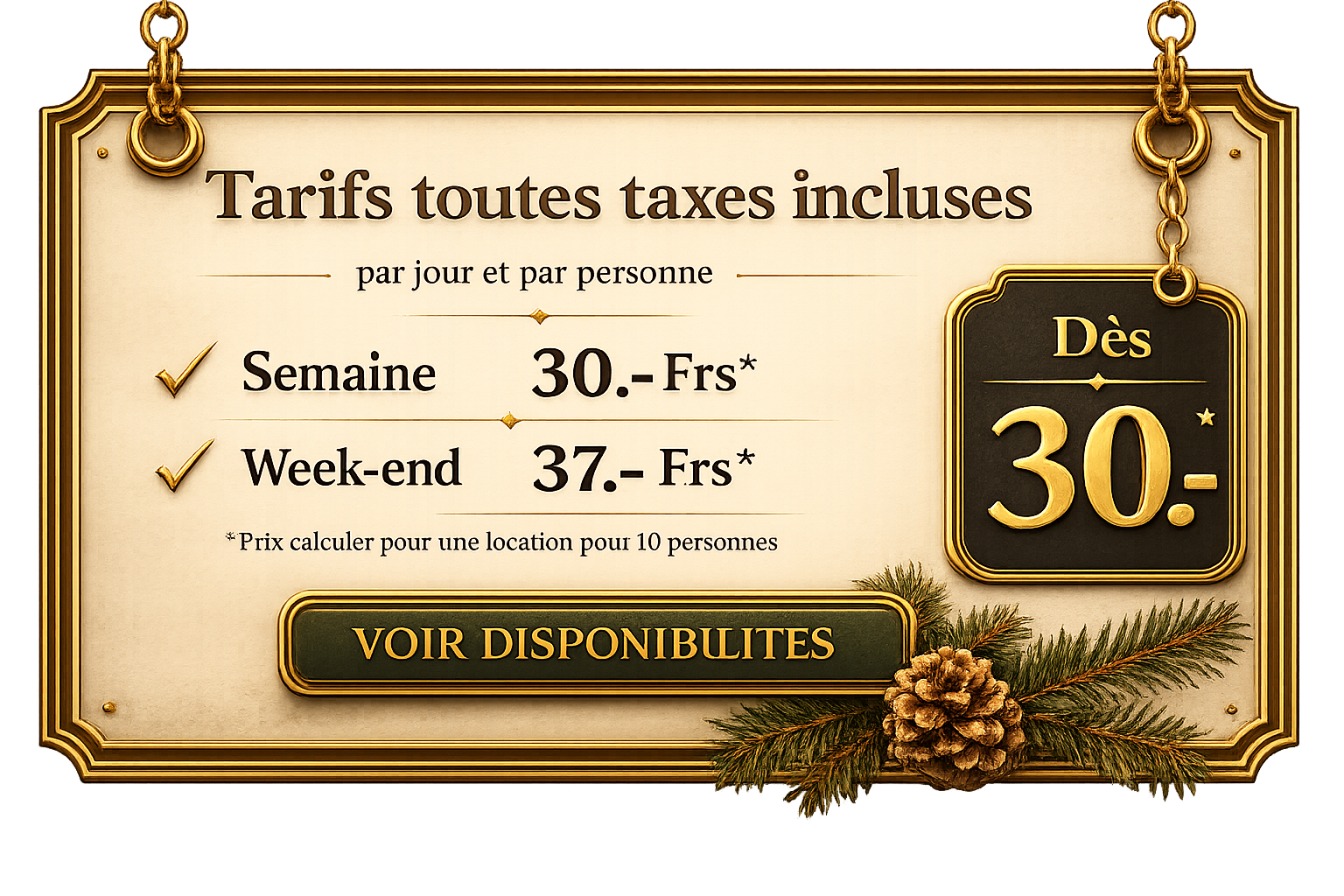 tarifs semaine weekend location-maison-vacance-gruyere-suisse